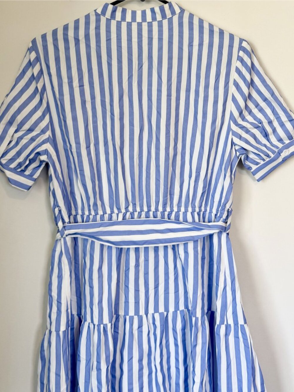 NWT Cupshe Blue Striped Puff Sleeve Front Button Maxi Dress - Size: Small - Picture 7 of 13
